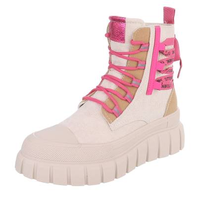 Lace-up ankle boots for women in beige and pink