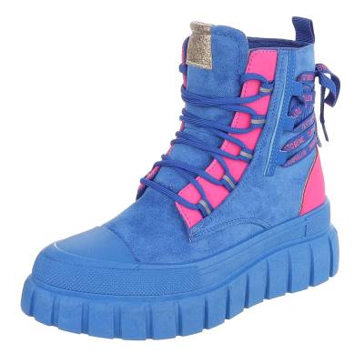 Lace-up ankle boots for women in blue and pink