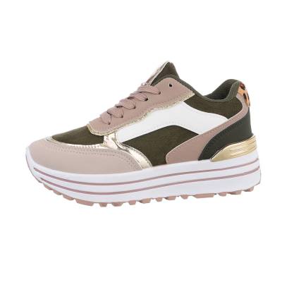 Low-top sneakers for women in green and beige
