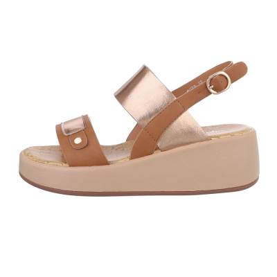 Platform sandals for women in camel and gold