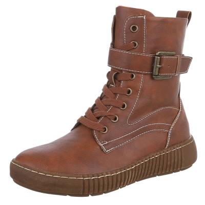 Flache Stiefeletten für Damen in Camel